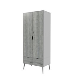 Urbn-Living Urbnliving 180Cm Height Grey Wardrobe With Ash Grey 2 Door 2 Drawer Scandi Legs Cupboard Hanging Rail Unit - thumbnail 5