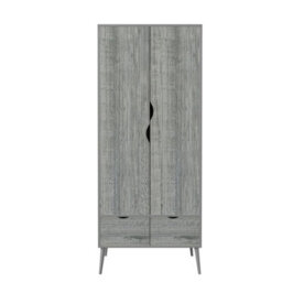 Urbn-Living Urbnliving 180Cm Height Grey Wardrobe With Ash Grey 2 Door 2 Drawer Scandi Legs Cupboard Hanging Rail Unit - thumbnail 6