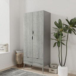 Urbn-Living Urbnliving 180Cm Height Grey Wardrobe With Ash Grey 2 Door 2 Drawer Scandi Legs Cupboard Hanging Rail Unit - thumbnail 1
