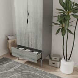 Urbn-Living Urbnliving 180Cm Height Grey Wardrobe With Ash Grey 2 Door 2 Drawer Scandi Legs Cupboard Hanging Rail Unit - thumbnail 4