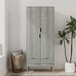 Urbn-Living Urbnliving 180Cm Height Grey Wardrobe With Ash Grey 2 Door 2 Drawer Scandi Legs Cupboard Hanging Rail Unit - thumbnail 2