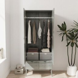 Urbn-Living Urbnliving 180Cm Height Grey Wardrobe With Ash Grey 2 Door 2 Drawer Scandi Legs Cupboard Hanging Rail Unit - thumbnail 3