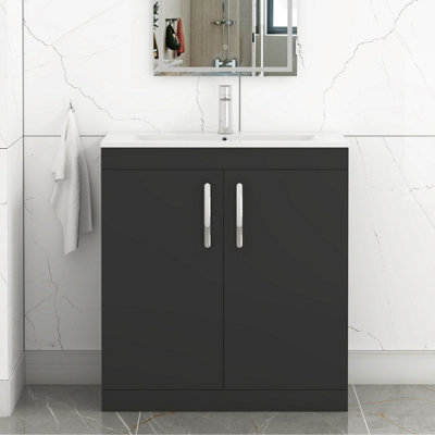 Royal Bathrooms Turin 800mm Matt Black Floor Standing Vanity Unit 2 Door With Minimalist Basin - image 1