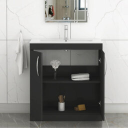 Royal Bathrooms Turin 800mm Matt Black Floor Standing Vanity Unit 2 Door With Minimalist Basin - thumbnail 5