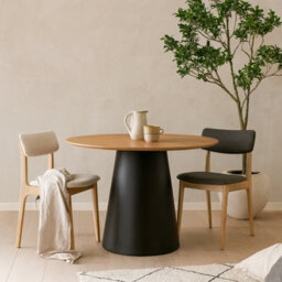 Wyld Haus Hamburg 120Cm Round Oak Veneer Dining Table With Black Steel Pillar Base Seats 4 - thumbnail 1