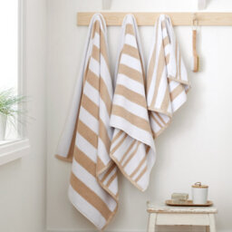 Bianca Fine Linens Reversible Stripe Cotton Jacquard Hand Towel Natural - thumbnail 4