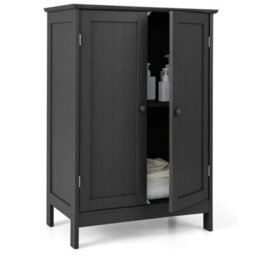 Bathroom Black Floor Cabinet Free-Standing Storage Cabinet - thumbnail 1