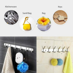 Mass Dynamic Wall Mounted Stainless Steel Coat Hooks  6 Dual Hooks For Coats, Hats & Bathroom Use - thumbnail 4