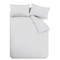 Catherine Lansfield Brushed Stripe Cotton Reversible King Duvet Cover Set With Pillowcases Silver Grey - thumbnail 6
