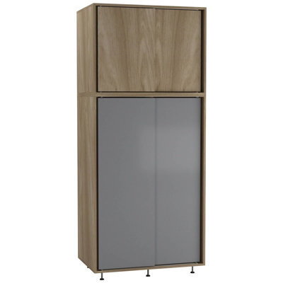 Urbn-Living Urbnliving 180Cm Height Oak Carcass With 4 Sliding Grey Doors Wardrobe Bedroom Storage Closet Hanging Rail Cupboard Unit - image 1