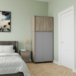 Urbn-Living Urbnliving 180Cm Height Oak Carcass With 4 Sliding Grey Doors Wardrobe Bedroom Storage Closet Hanging Rail Cupboard Unit - thumbnail 4