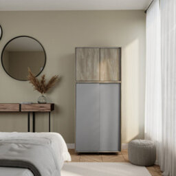 Urbn-Living Urbnliving 180Cm Height Oak Carcass With 4 Sliding Grey Doors Wardrobe Bedroom Storage Closet Hanging Rail Cupboard Unit - thumbnail 6