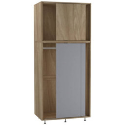 Urbn-Living Urbnliving 180Cm Height Oak Carcass With 4 Sliding Grey Doors Wardrobe Bedroom Storage Closet Hanging Rail Cupboard Unit - thumbnail 3