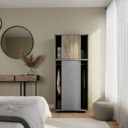 Urbn-Living Urbnliving 180Cm Height Oak Carcass With 4 Sliding Grey Doors Wardrobe Bedroom Storage Closet Hanging Rail Cupboard Unit - thumbnail 5
