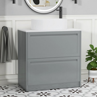 Royal Bathrooms Royal Bathroom Elmore 800mm Matt Pebble Grey Freestanding Countertop Bathroom Vanity Unit 2 Drawer With Peak Basin - image 1