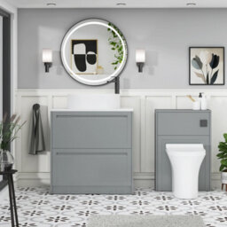 Royal Bathrooms Royal Bathroom Elmore 800mm Matt Pebble Grey Freestanding Countertop Bathroom Vanity Unit 2 Drawer With Peak Basin - thumbnail 5