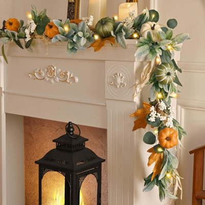 Amorly 9 Ft Fall Garland With Lights Fall Decorations For Home, Fall Mantel Decor Pumpkin Garlands With Eucalyptus For Thanksgiving Decor - image 1
