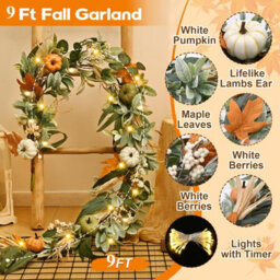 Amorly 9 Ft Fall Garland With Lights Fall Decorations For Home, Fall Mantel Decor Pumpkin Garlands With Eucalyptus For Thanksgiving Decor - thumbnail 5