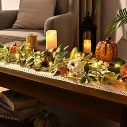 Amorly 9 Ft Fall Garland With Lights Fall Decorations For Home, Fall Mantel Decor Pumpkin Garlands With Eucalyptus For Thanksgiving Decor - thumbnail 4