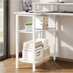 White 140Cm L-Shaped Home Office Desk With Charging Station, Drawers, Monitor Stand - thumbnail 6