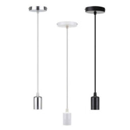 Ledsone Vintage Pendant Light Fitting, Retro Industrial Style E27 Chrome Lamp Holder, White Round Pvc Cable, 1M - thumbnail 4