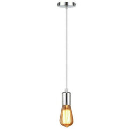 Ledsone Vintage Pendant Light Fitting, Retro Industrial Style E27 Chrome Lamp Holder, White Round Pvc Cable, 1M - thumbnail 3