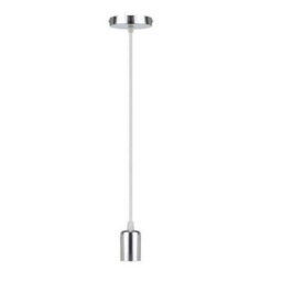 Ledsone Vintage Pendant Light Fitting, Retro Industrial Style E27 Chrome Lamp Holder, White Round Pvc Cable, 1M