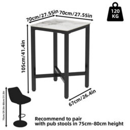 Fativo L70 X W70 X H105 Cm Sintered Stone Marble Table Square Bar Table Kitchen Dining Table Cocktail Hour - thumbnail 2