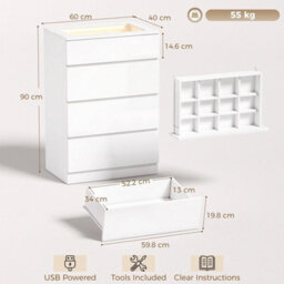 High Gloss 4 Drawer Chest Of Drawers With Jewelry Organizer, App Control - thumbnail 2