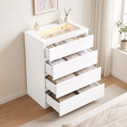 High Gloss 4 Drawer Chest Of Drawers With Jewelry Organizer, App Control - thumbnail 6