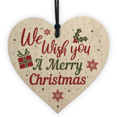 Red Ocean Wish You A Merry Christmas Wooden Heart Christmas Tree Xmas Bauble Decoration Gift - image 1