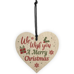 Red Ocean Wish You A Merry Christmas Wooden Heart Christmas Tree Xmas Bauble Decoration Gift - thumbnail 5