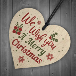 Red Ocean Wish You A Merry Christmas Wooden Heart Christmas Tree Xmas Bauble Decoration Gift - thumbnail 6