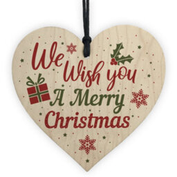 Red Ocean Wish You A Merry Christmas Wooden Heart Christmas Tree Xmas Bauble Decoration Gift - thumbnail 1