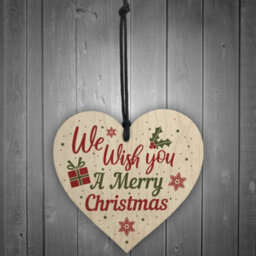 Red Ocean Wish You A Merry Christmas Wooden Heart Christmas Tree Xmas Bauble Decoration Gift - thumbnail 2