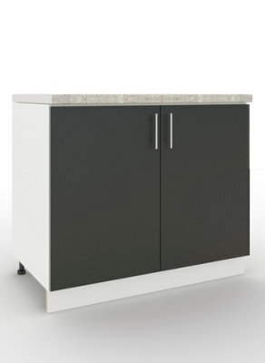 Jd Greta Adjustable Legs Kitchen Base Unit 1000mm Storage Cabinet With Door Shelf 100Cm - Dark Grey Matt With Worktop - image 1