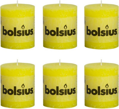 Bolsius 6Pc Vivid Yellow Rustic Pillar Candles 80 X 68 mm
