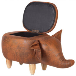 Beliani Storage Animal Stool Elephant Elephant Faux Leather Dark Brown - thumbnail 8
