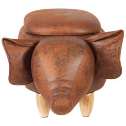 Beliani Storage Animal Stool Elephant Elephant Faux Leather Dark Brown - thumbnail 6