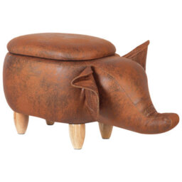 Beliani Storage Animal Stool Elephant Elephant Faux Leather Dark Brown - thumbnail 1
