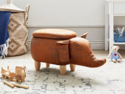 Beliani Storage Animal Stool Elephant Elephant Faux Leather Dark Brown - thumbnail 2