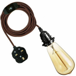 Ledsone Industrial E27 Plug-In Pendant Light Holder With Dimmer Switch, 4M Brown Fabric Cable - thumbnail 7