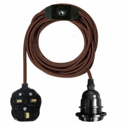 Ledsone Industrial E27 Plug-In Pendant Light Holder With Dimmer Switch, 4M Brown Fabric Cable - thumbnail 2