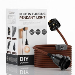 Ledsone Industrial E27 Plug-In Pendant Light Holder With Dimmer Switch, 4M Brown Fabric Cable - thumbnail 1
