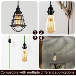Ledsone Industrial E27 Plug-In Pendant Light Holder With Dimmer Switch, 4M Brown Fabric Cable - thumbnail 5
