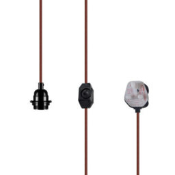 Ledsone Industrial E27 Plug-In Pendant Light Holder With Dimmer Switch, 4M Brown Fabric Cable - thumbnail 6
