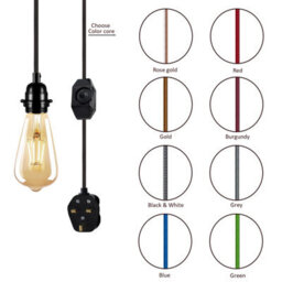 Ledsone Industrial E27 Plug-In Pendant Light Holder With Dimmer Switch, 4M Brown Fabric Cable - thumbnail 3
