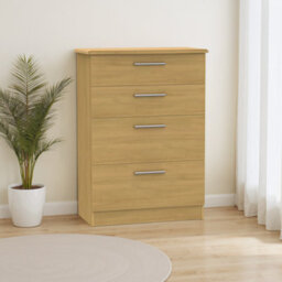 Montana Ready Assembled Matt Oak Effect 4 Drawer Chest (H)1080mm (W)770mm (D)410mm - thumbnail 1