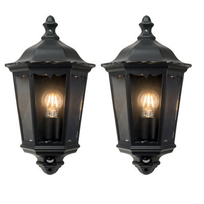 First Choice Lighting Set Of 2 Sienna - Black Ip44 Half Lantern Wall Lights With Pir Sensor - image 1