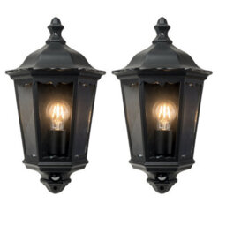 First Choice Lighting Set Of 2 Sienna - Black Ip44 Half Lantern Wall Lights With Pir Sensor - thumbnail 1